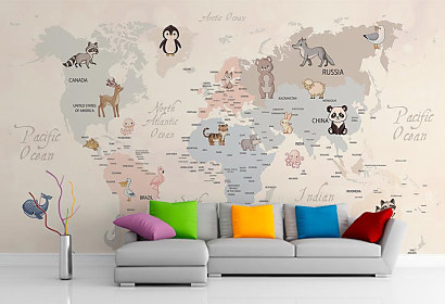 Fototapeta Zvieratká na mape sveta 